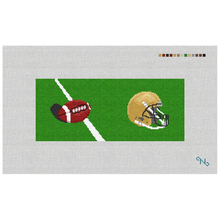 Custom Football Needlepoint Flask Kit Stitched Preview