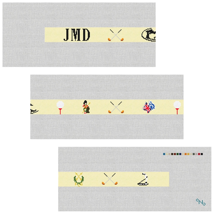 Custom Golf Icons Needlepoint Belt Kit Stitched Preview