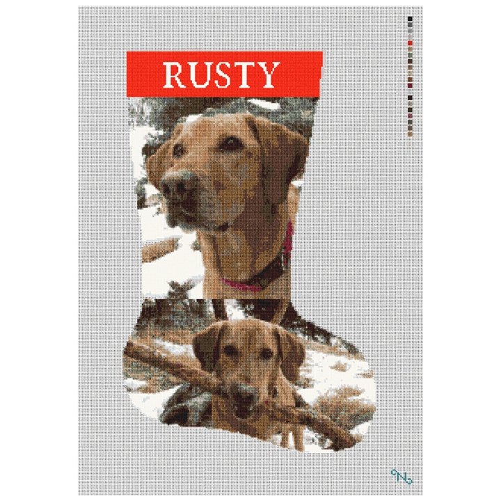 Custom Photo Needlepoint Stocking Kit Stitched Preview