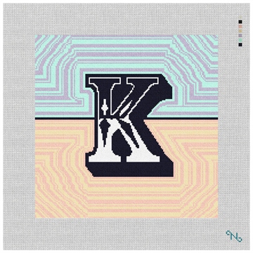 Custom Wave Letter Needlepoint Pillow Kit Stitched Preview