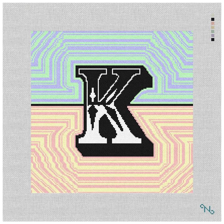 Custom Wave Letter Needlepoint Pillow Kit Stitched Preview