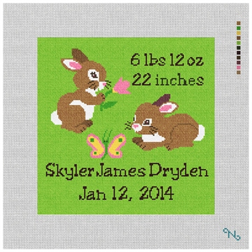 Cute Bunny Baby Announcement Needlepoint Kit Stitched Preview
