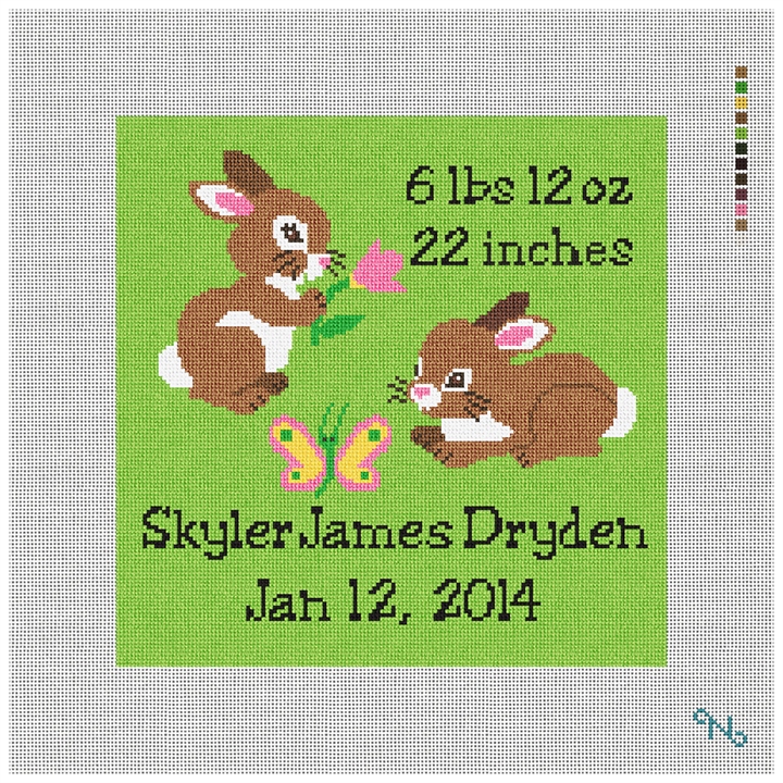 Cute Bunny Baby Announcement Needlepoint Kit Stitched Preview