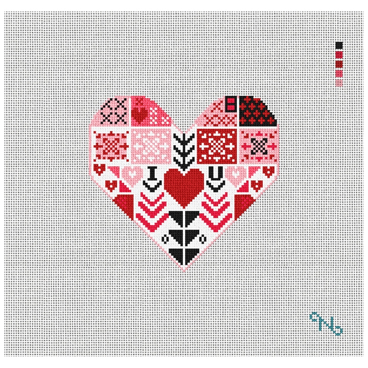 Dainty Patchwork Valentine Needlepoint Kit Stitched Preview