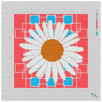 Daisy Pillow Custom Needlepoint Kit Stitched Preview
