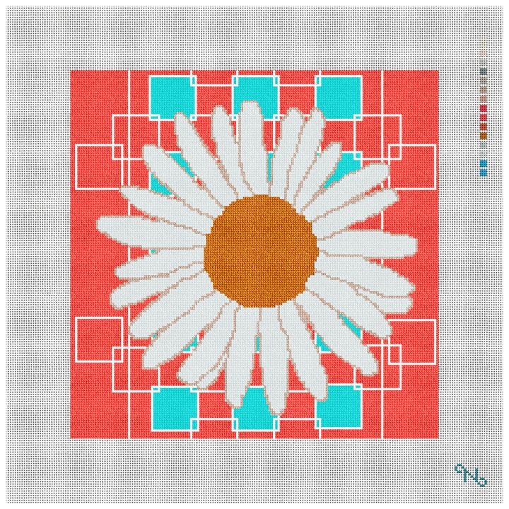 Daisy Pillow Custom Needlepoint Kit Stitched Preview