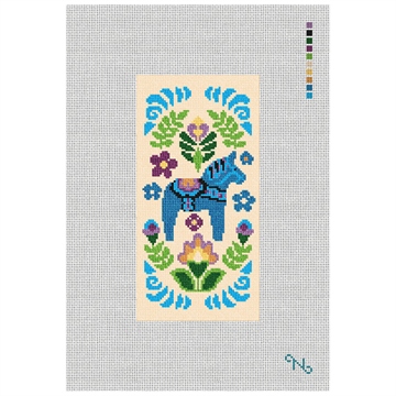 Dala Horse Blue Needlepoint Eyeglass Case Kit Stitched Preview