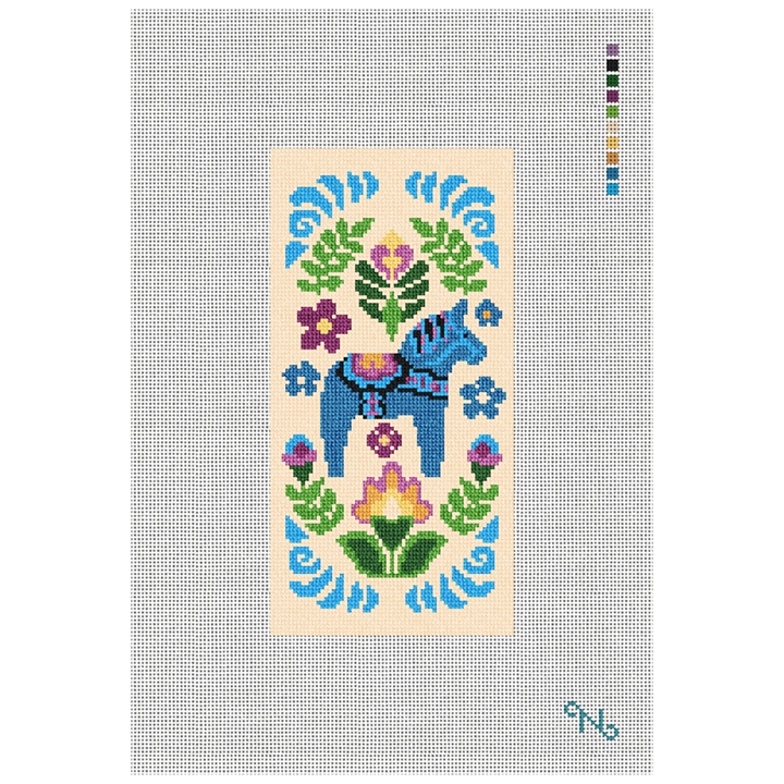 Dala Horse Blue Needlepoint Eyeglass Case Kit Stitched Preview