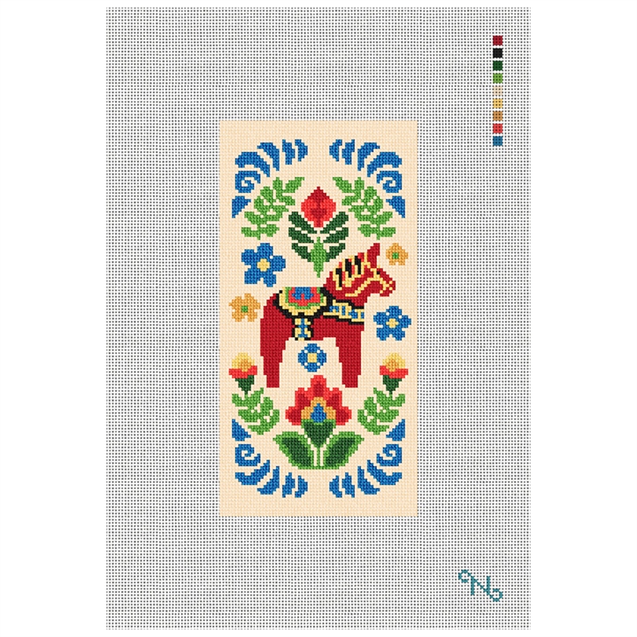 Dala Horse Red Needlepoint Eyeglass Case Kit Stitched Preview