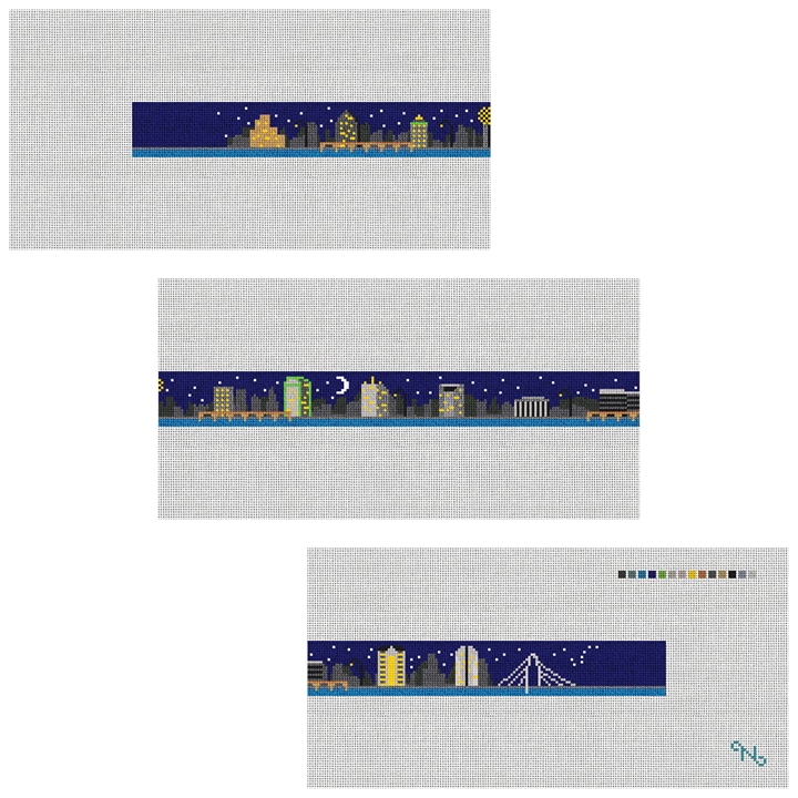 Dallas Skyline Needlepoint Belt Kit Stitched Preview