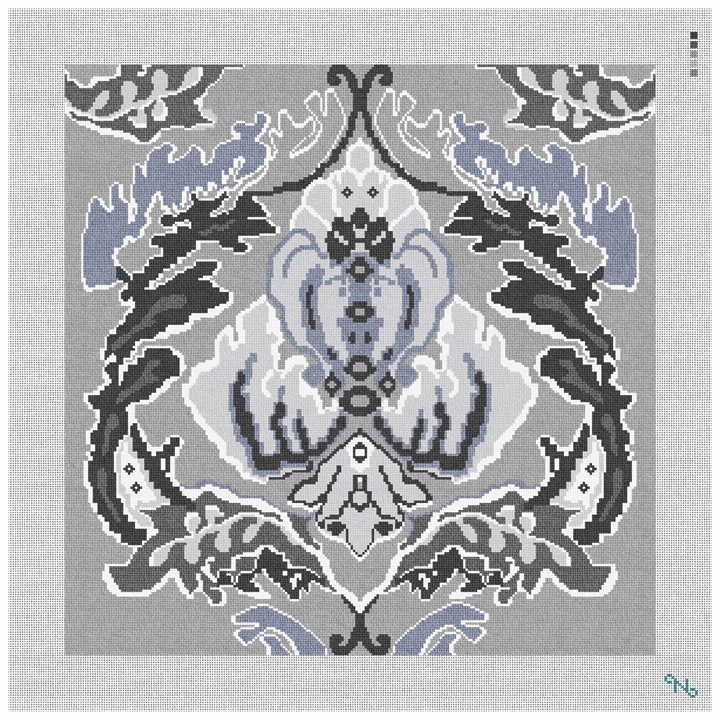 Damask Monochromatic Needlepoint Pillow Kit Stitched Preview