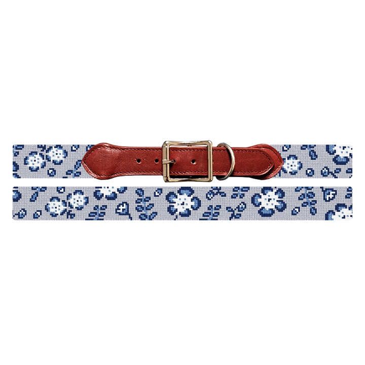 Dancing Blossoms Needlepoint Dog Collar