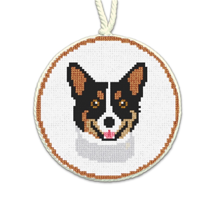 Dark Brown Corgi Needlepoint Ornament