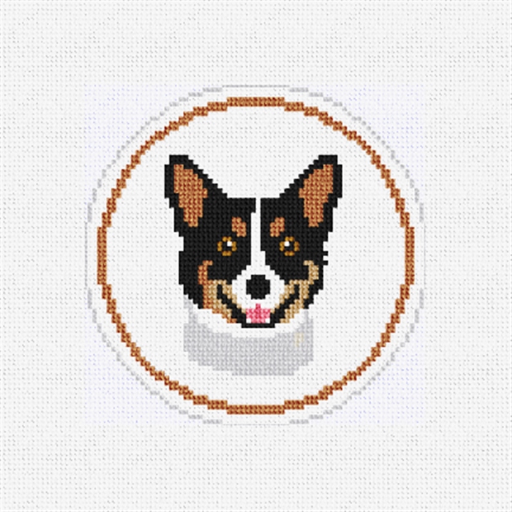 Dark Brown Corgi Ornament Needlepoint Kit