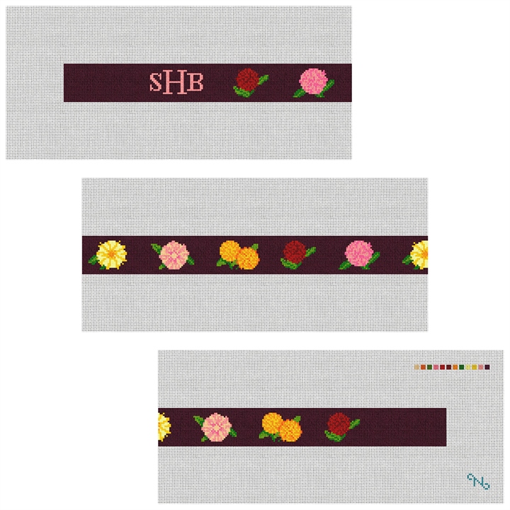 Darling Dahlias Needlepoint Belt Kit Stitched Preview