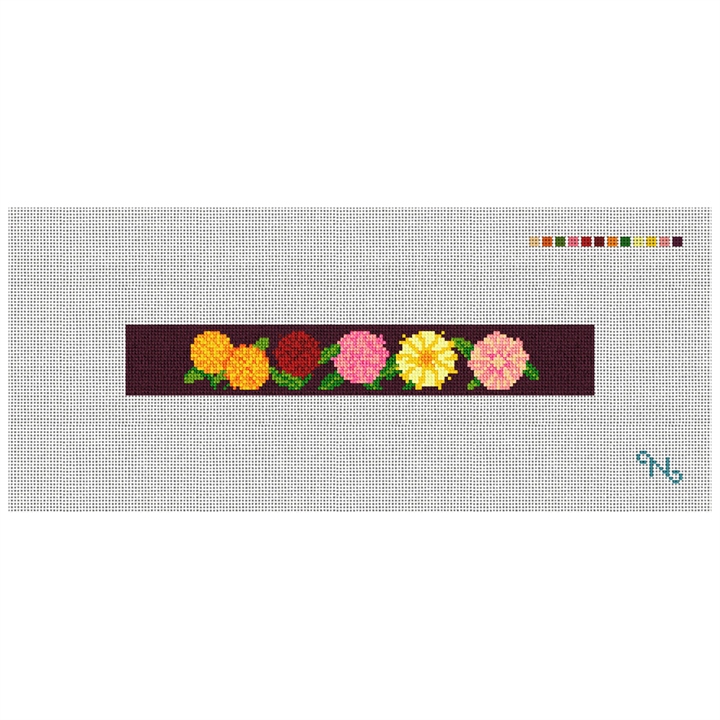 Darling Dahlias Needlepoint Key Fob Kit Stitched Preview