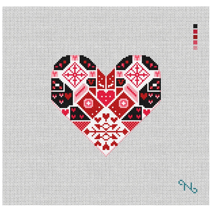 Darling Patchwork Valentine Needlepoint Kit Stitched Preview