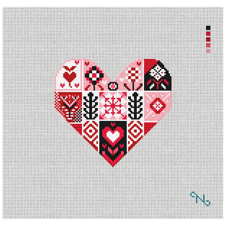 Dazzling Patchwork Valentine Needlepoint Kit Stitched Preview