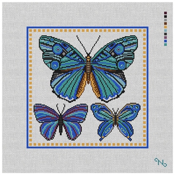 Delicate Butterflies Blue Needlepoint Pillow Kit