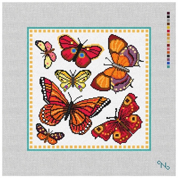 Delicate Butterflies Red Needlepoint Pillow Kit Stitched Preview