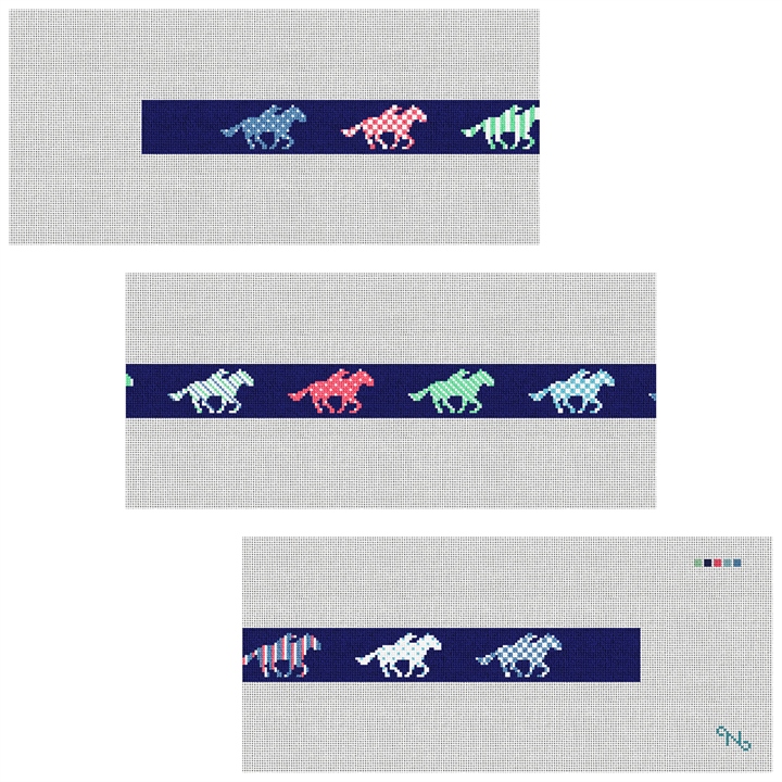 Derby Day Needlepoint Belt Kit Stitched Preview
