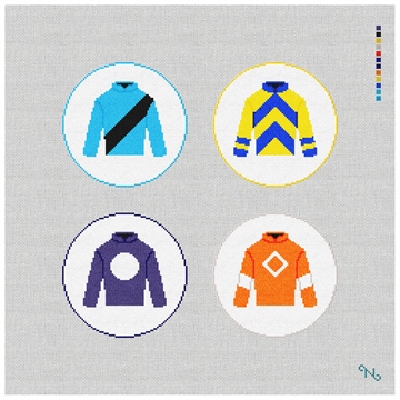 Derby Silks Needlepoint Coaster Ornament Set Kit Stitched Preview