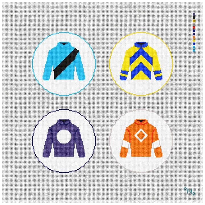 Derby Silks Needlepoint Coaster Ornament Set Kit Stitched Preview