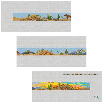 Desert Sunset Landscape Needlepoint Belt Kit Stitched Preview