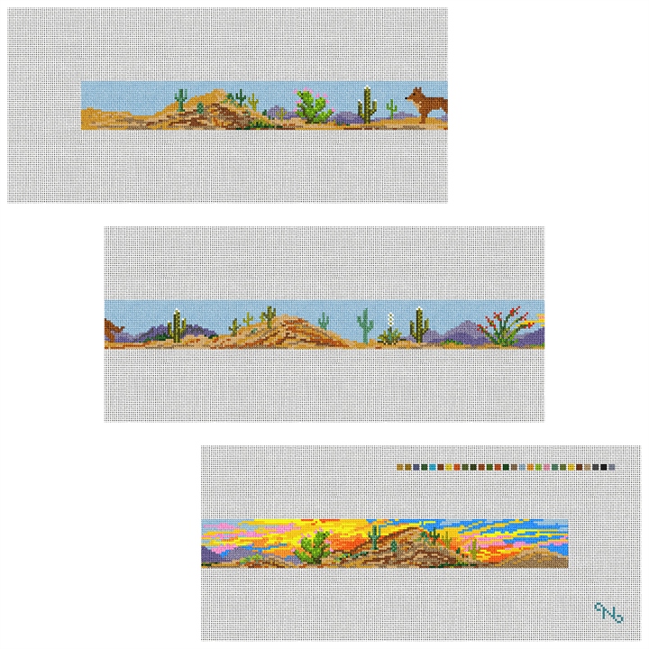 Desert Sunset Landscape Needlepoint Belt Kit Stitched Preview