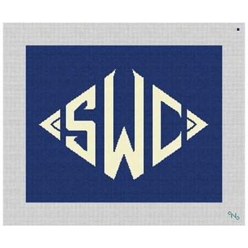 Diamond Monogram Needlepoint Pillow Kit Stitched Preview