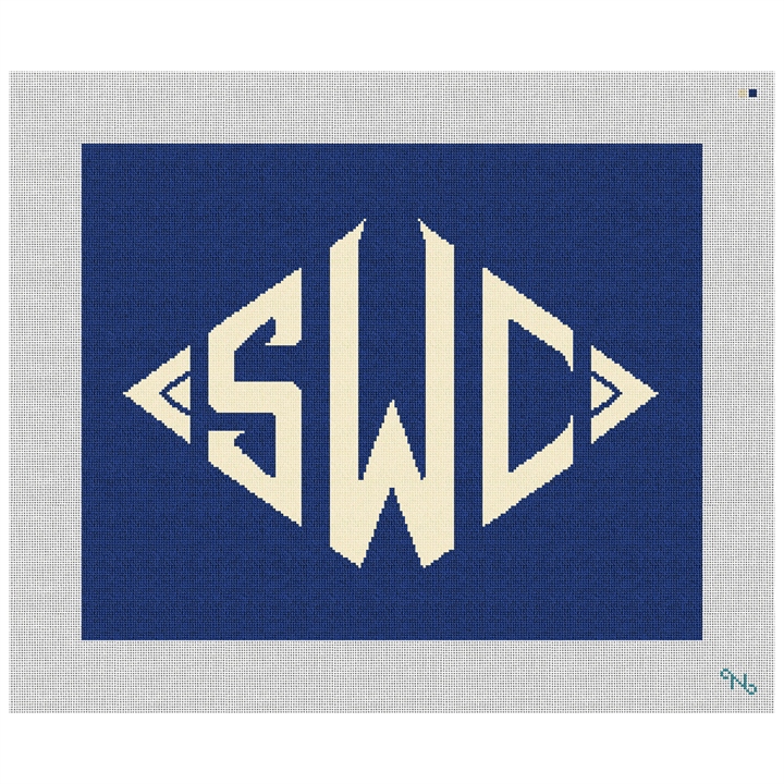 Diamond Monogram Needlepoint Pillow Kit Stitched Preview