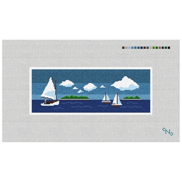 Dingy Sailboat Needlepoint Wallet Kit Stitched Preview