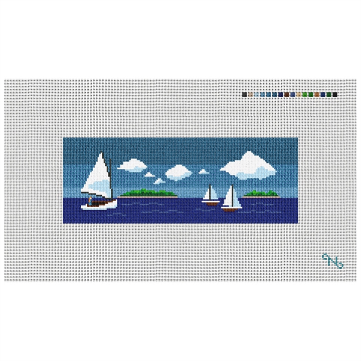 Dingy Sailboat Needlepoint Wallet Kit Stitched Preview