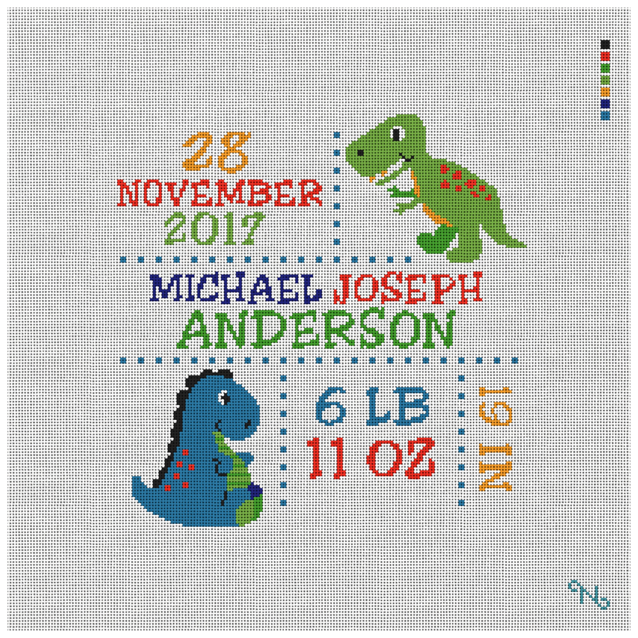 Dinosaur Birth Announcement Needlepoint Kit