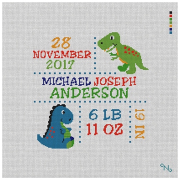 Dinosaur Birth Announcement Needlepoint Kit
