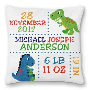 Dinosaur Birth Announcement Needlepoint Pillow