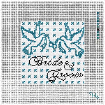Doves of Peace Wedding Pillow Needlepoint Kit Stitched Preview