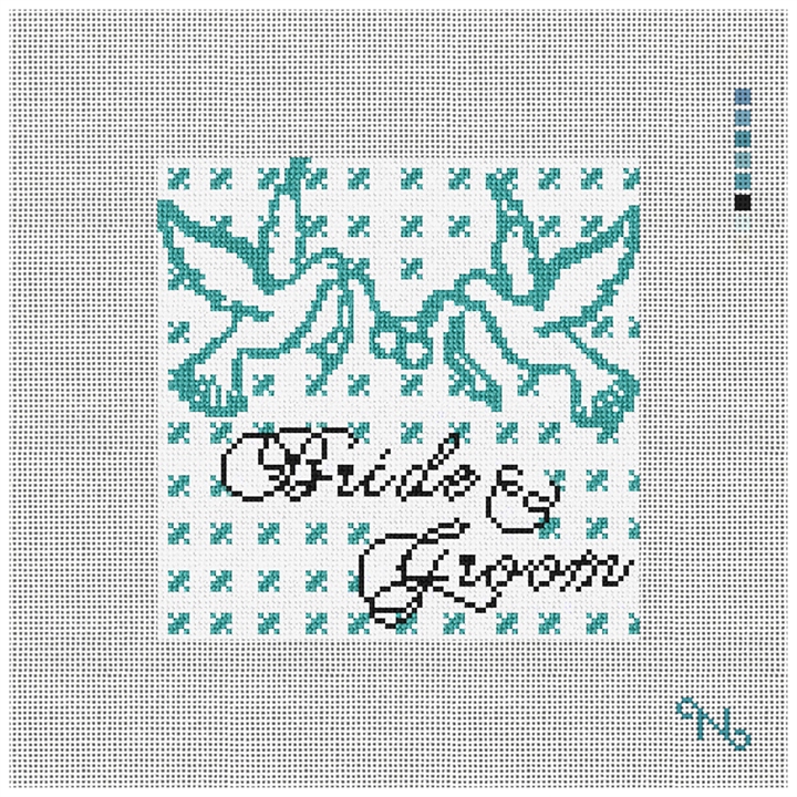 Doves of Peace Wedding Pillow Needlepoint Kit Stitched Preview