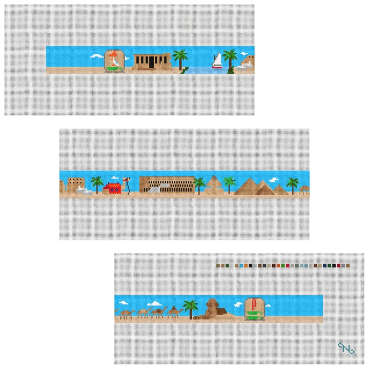 Egyptian Pyramids Needlepoint Belt Kit Stitched Preview