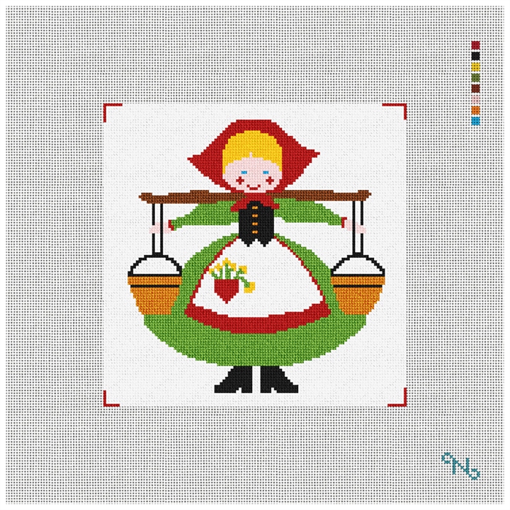Eight Maids A-Milking Needlepoint Kit Stitched Preview