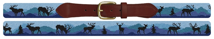 Elk Blue Needlepoint Belt