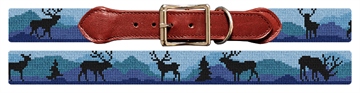 Elk Blue Needlepoint Dog Collar