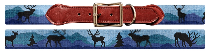 Elk Blue Needlepoint Dog Collar