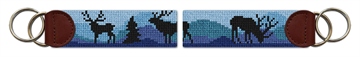 Elk Blue Needlepoint Key Fob