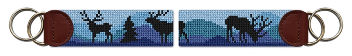 Elk Blue Needlepoint Key Fob