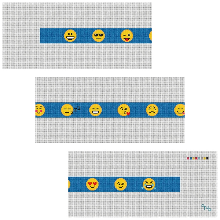 Emojis Needlepoint Belt Kit Stitched Preview