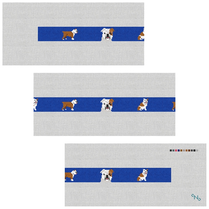English Bulldog Needlepoint Belt Kit Stitched Preview