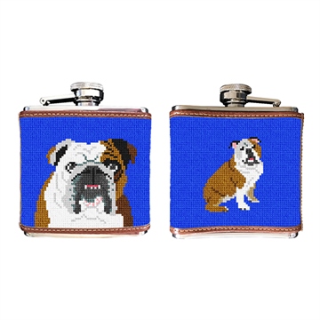 English Bulldog Needlepoint Flask
