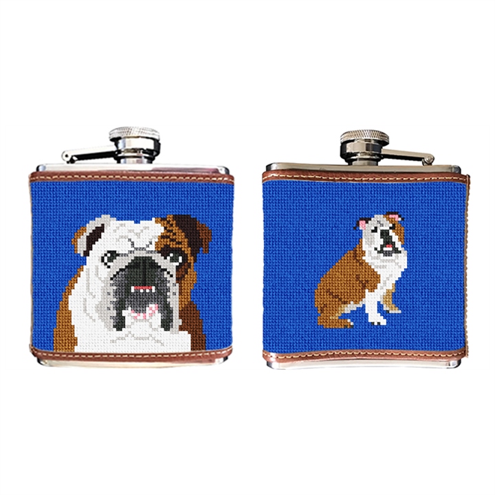 English Bulldog Needlepoint Flask
