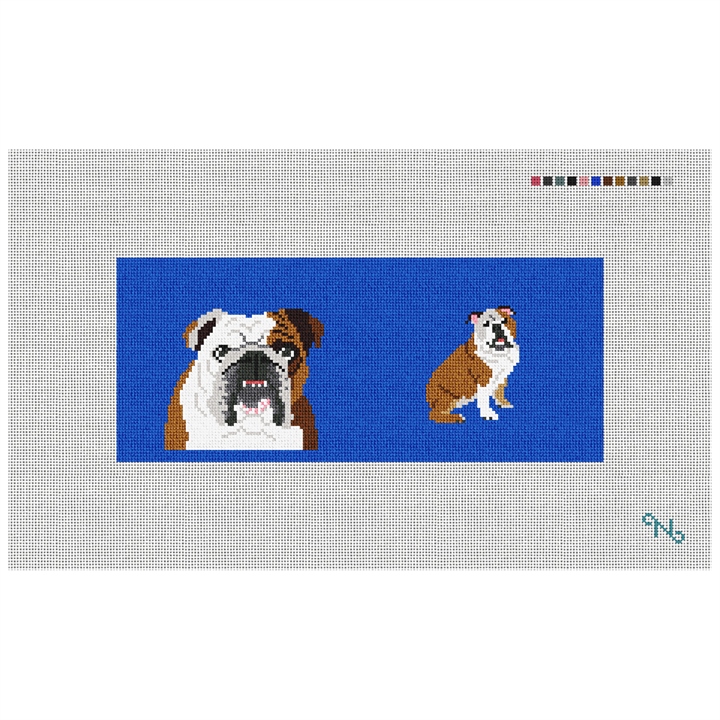 English Bulldog Needlepoint Flask Kit Stitched Preview